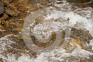 Upset water in a mountain stream. Water in the river