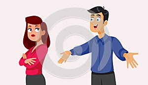 Upset Wife Refusing to Hug Her Husband Vector Cartoon illustration