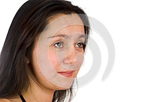 Upset woman with acne