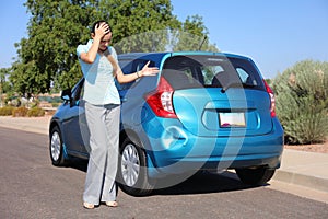 Upset Woman After Car Accident