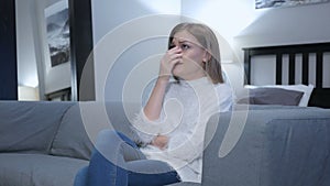 Upset woman crying at home, weeping