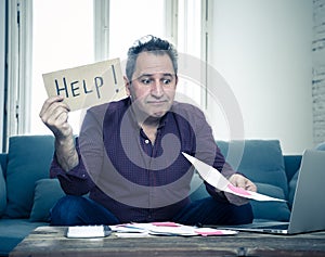 Upset young man asking for help in paying bills Mortgage home or business finance problems