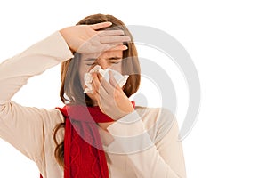 Upset young woman suffering from influenza at home