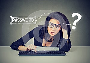Upset young woman typing on the keyboard trying to log into her computer forgot password
