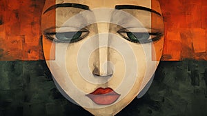 Upside Down Digital Art: Geometric Constructivism With Red Lips And Orange Eye