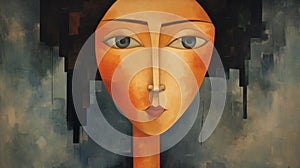 Upside Down Kinetic Art: A Cubist Portrait Of An Orange Woman With Blue Eyes