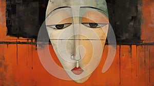Upside Down Mixed Media Painting Of A Woman\'s Face In The Style Of Didier Loureno