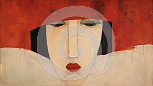 Upside Down Textile Art: A Symmetrical And Elegant Painting Of A Woman With A Red Hat