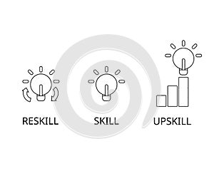 upskill compare to skill and reskill icon