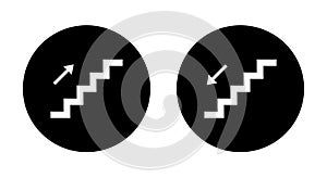 Upstairs and downstairs icon vector. Stairs symbol isolated circle background