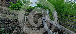 Upstairs in a Green Valley and rocks fall due to landslide