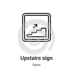 Upstairs sign outline vector icon. Thin line black upstairs sign icon, flat vector simple element illustration from editable signs