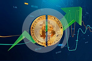 Upswing rising value for bitcoin upon halving event. photo