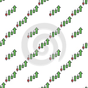 Uptrend Candlestick Chart vector colored seamless pattern