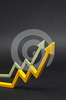 An uptrend, increased sales, or increased value. graphic arrows pointing upwards on black background for banner, design