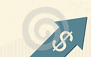 Uptrend line with arrows with dollar sign in flat icon design on yellow color background