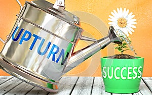 Upturn helps achieving success - pictured as word Upturn on a watering can to symbolize that Upturn makes success grow and it is