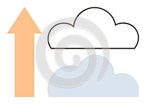 Cloud computing concept with upward arrow symbolizing data storage, growth, and progress