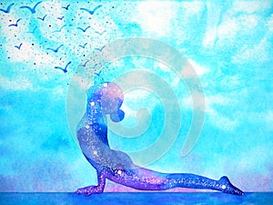 Upward facing dog yoga pose mind art abstract watercolor painting illustration design hand drawing photo