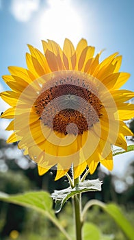 Upward-Facing Sunflower in a Field of Blooms