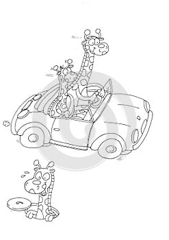 The upward giraffes a sports car chine coloring for kids