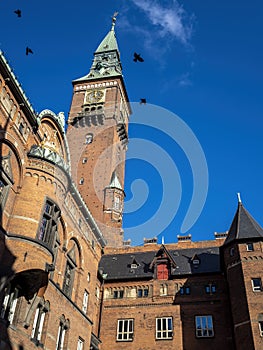 Upward street view of the Copenhagen City Hall Council Building