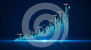 Upward Trending Blue Bar Chart with Arrow and Grid