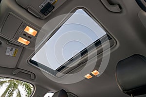 Upward view at car sunroof