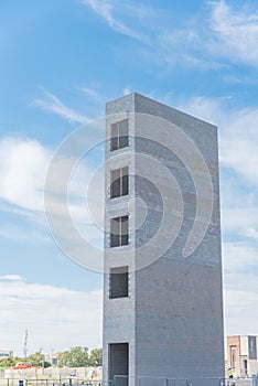 Upward view of elevator tower of new apartment building under construction in Texas, USA