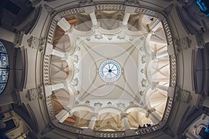 Upward view of neogothic palace ceiling