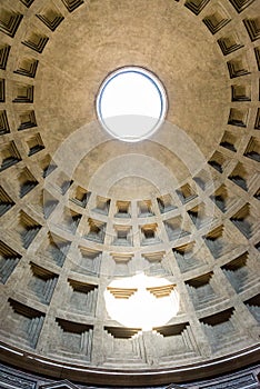 Upward view of the Pantheon dome hole /oculus/, Rome, Italy.