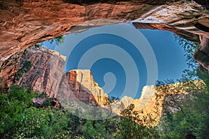 Upward View of Rock Formation at Zion National Park, Utah