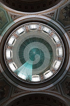 Upward view on round dome on top of Primatial Basilica of the Blessed Virgin Mary Assumed Into Heaven and St Adalbert in Esztergom photo