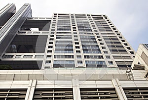 Upward view of skyscraper photo