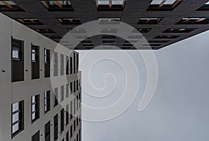 Upward view to high block of flats