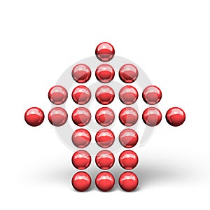 Upwards red arrow made up of balls. set of dotsAn icon representing rising and upward direction. 3D rendering. white background