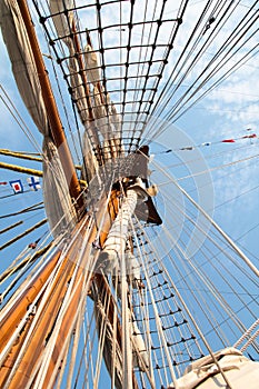 Upwards view of a ship's masts