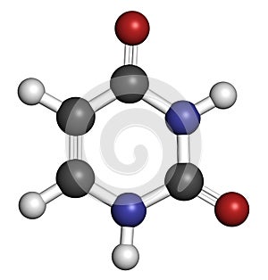 Uracil (U) nucleobase molecule. Present in ribonucleic acid (RNA). Atoms are represented as spheres with conventional color coding photo
