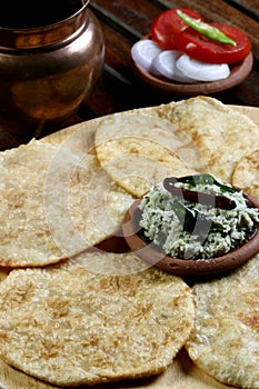 Urad dal puri with Coconut chutney from India