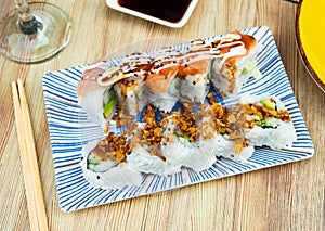 Uramaki Dragon and Karikari roll - beautifully served delicious food japanese.