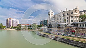 Urania and Danube Canal timelapse hyperlapse in Vienna. photo