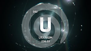 Uranium as Element 92 of the Periodic Table 3D illustration on green background