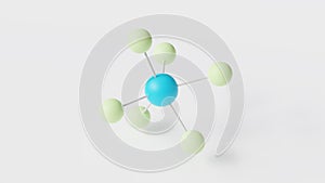 uranium hexafluoride molecule 3d, molecular structure, ball and stick model, structural chemical formula hex