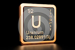 Uranium U chemical element. 3D rendering photo