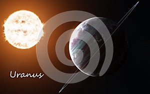 Uranus against background of Sun. Solar system. Abstract science fiction. Elements of the image are furnished by NASA