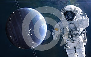 Uranus and astronaut. Solar system. Science fiction