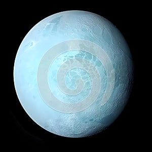 Uranus Blue and White Planet  on a Black Background