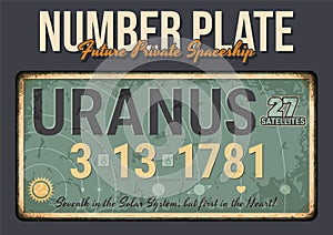 Uranus Number Plate Original Vector Label