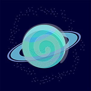 Uranus planet icon and stars. Vector