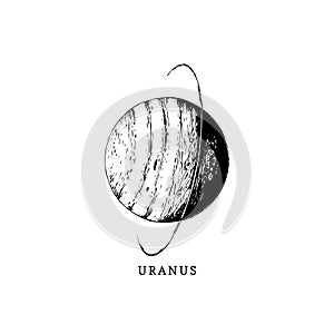 Uranus planet image on white background. Hand drawn vector illustration